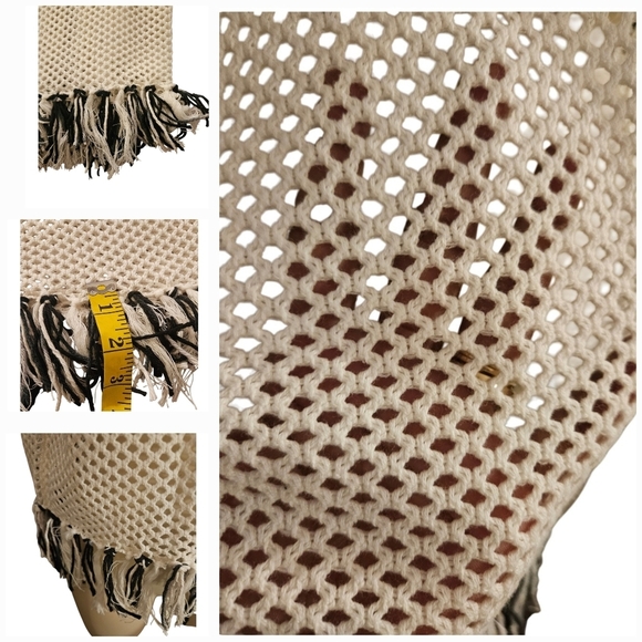 Hand Crafted Pointelle Mesh Cover-up Hand Knit Crochet Ombre Black White Cotton - Picture 11 of 17